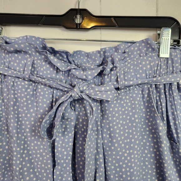 Sun Day Club Belt Blue Floral Shorts Paper Bag High Waist Pull On Pockets New - Picture 4 of 10